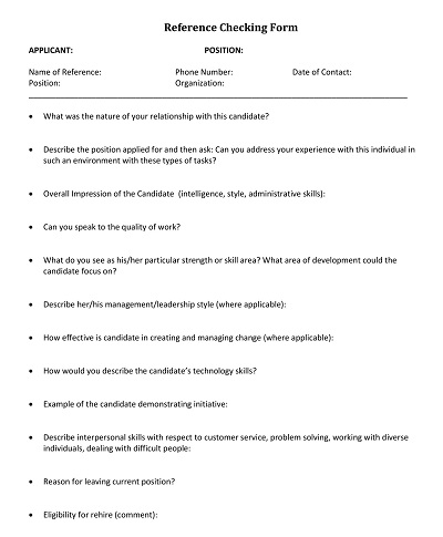 College Position Reference Check Form