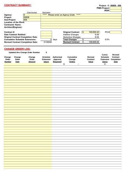 Contract Summary Change Order Template