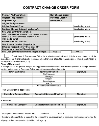 Contractor Change Order Form Template
