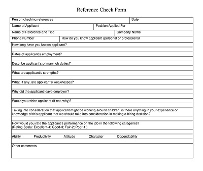 Elementary School Reference Check Form
