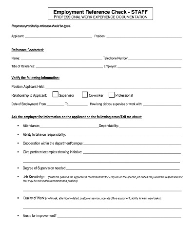 Employment Reference Check Form