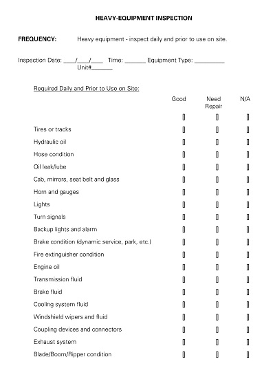 Equipment Inspection Checklist Template