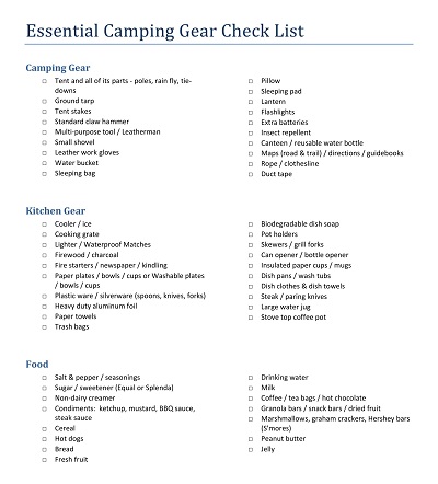 Essential Camping Gear Checklist Template