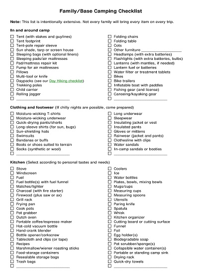 Family Base Camping Checklist Template