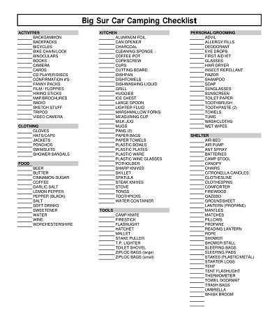 Friendly Camping Checklist Template