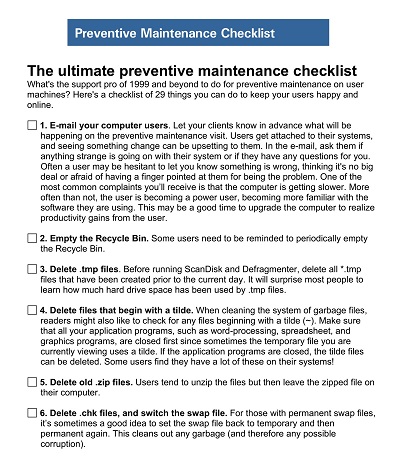 Generator Maintenance Checklist Template