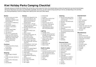 Holiday Parks Camping Checklist Template