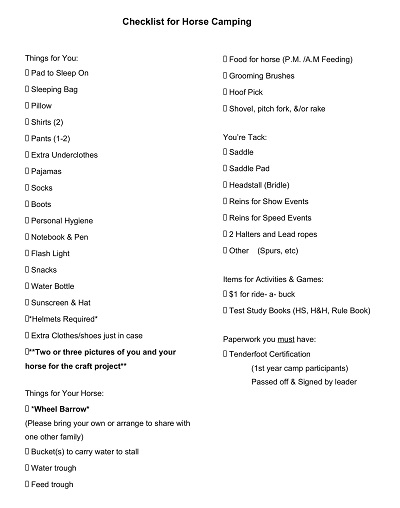 Horse Camping Checklist Template