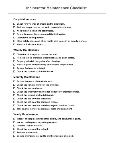 Incinerator Maintenance Checklist