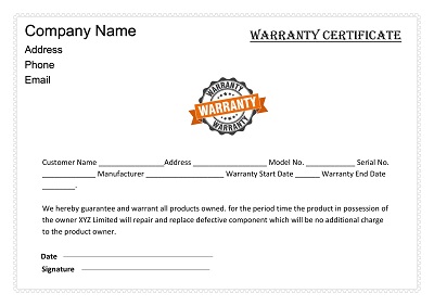Material Warranty Certificate Template