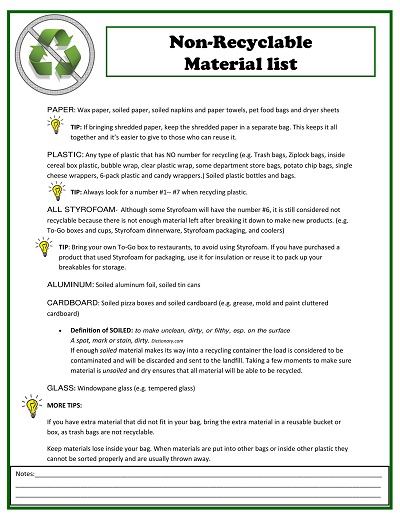 Non-Recycle Material List Template