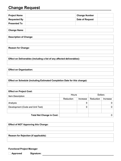 Order Change Request Template