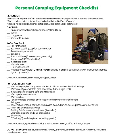 Personal Camping Equipment Checklist