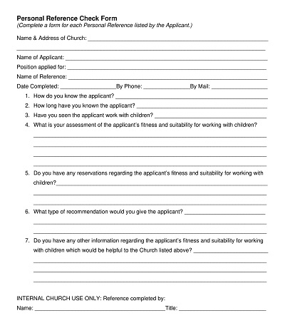 Personal Reference Check Form