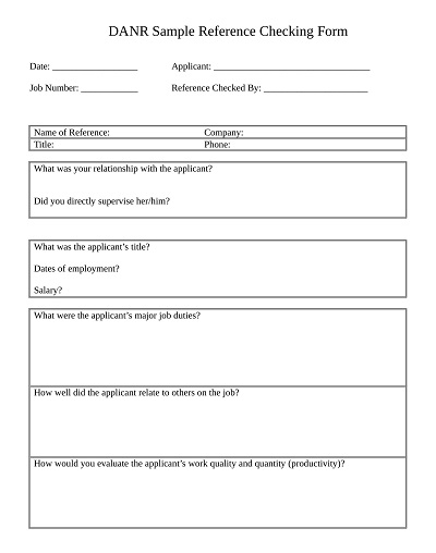 Pre Employment Applicant Reference Check Form