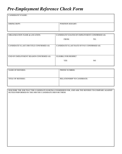 Pre Employment Reference Check Form
