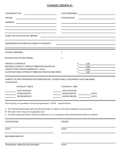 Printable Blank Change Order Form
