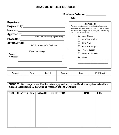 Printable Change Order Request Form