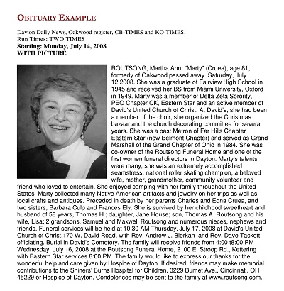 Printable Funeral Obituary Sample