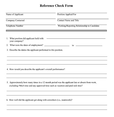 Printable Reference Check Form