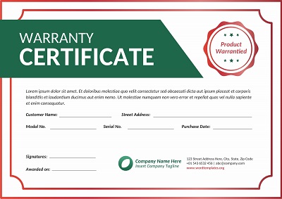 Printable Warranty Certificate Template