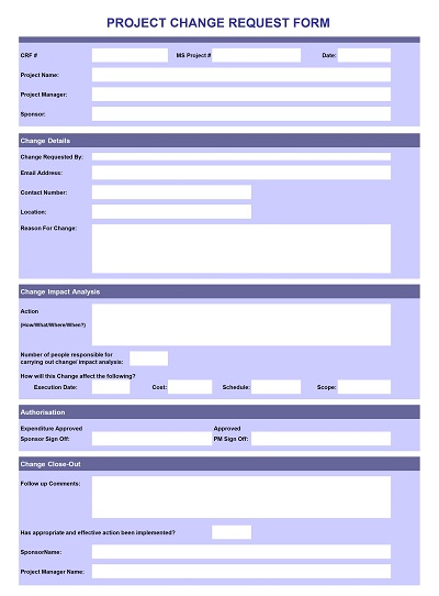 Project Change Order Request Form Template