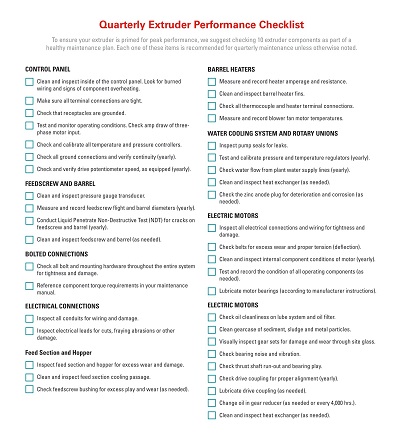 Quarterly Extruder Performance Checklist