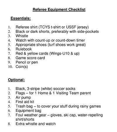 Referee Equipment Checklist Template
