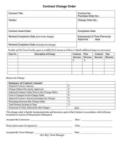 Sample Contract Change Order Template