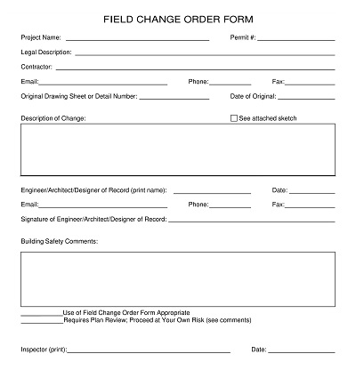 Sample Field Change Order Form Template
