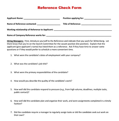 Sample Reference Check Form