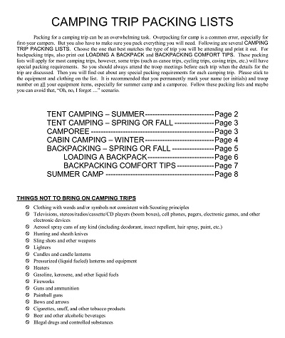 Sample Tent Camping Checklist Template