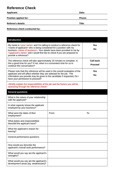 School Reference Check Form Sample