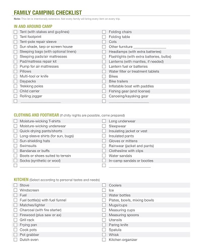 Simple Camping Checklist Template