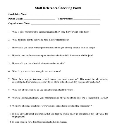 Staff Reference Checking Form