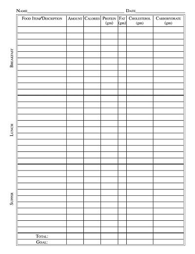 Student Daily Food Log Template PDF