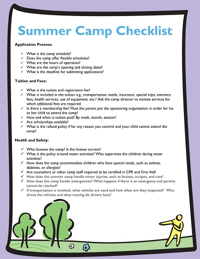 Summer Camp Checklist Template