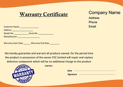 Warranty Certificate for Interior Work