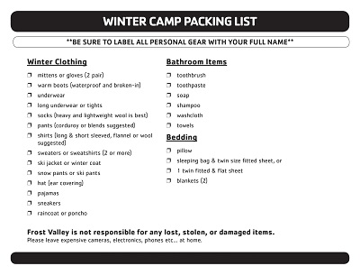 Winter Camping Packing Checklist Template