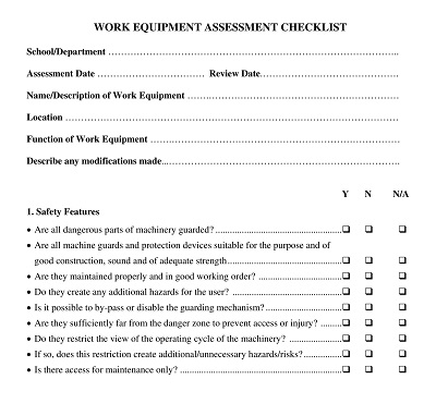 Work Equipment Checklist Template