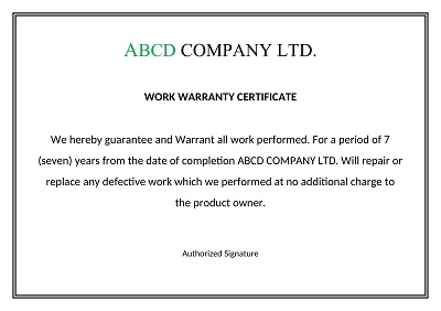 Workmanship Notarized Warranty Certificate Template