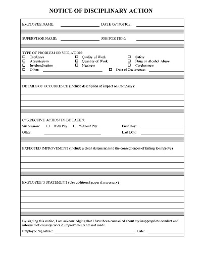 Action-based Employee Write Up Form