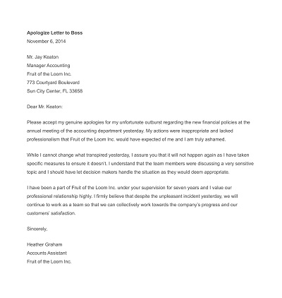 Apologize Letter to Boss