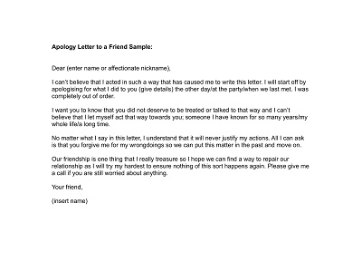 Apology Letter to a Friend Template