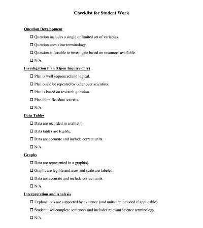 Checklist for School Student Work