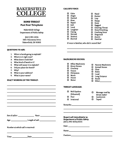 College Call Sheet Template
