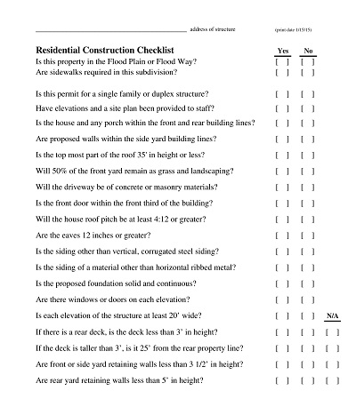 Commercial Residential Construction Checklist