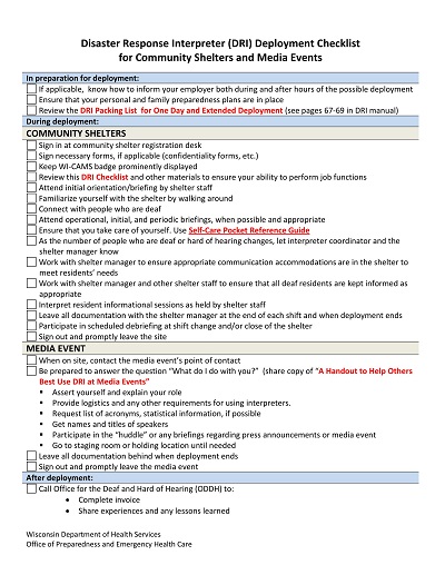 Community Shelters And Media Events Deployment Checklist