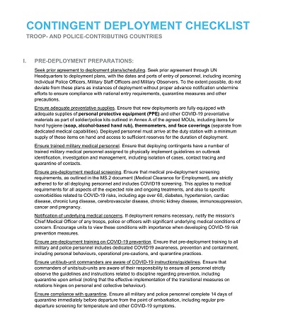 Contingent Deployment Checklist Template