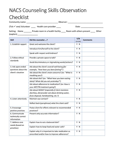 Counseling Skills Observation Checklist Template